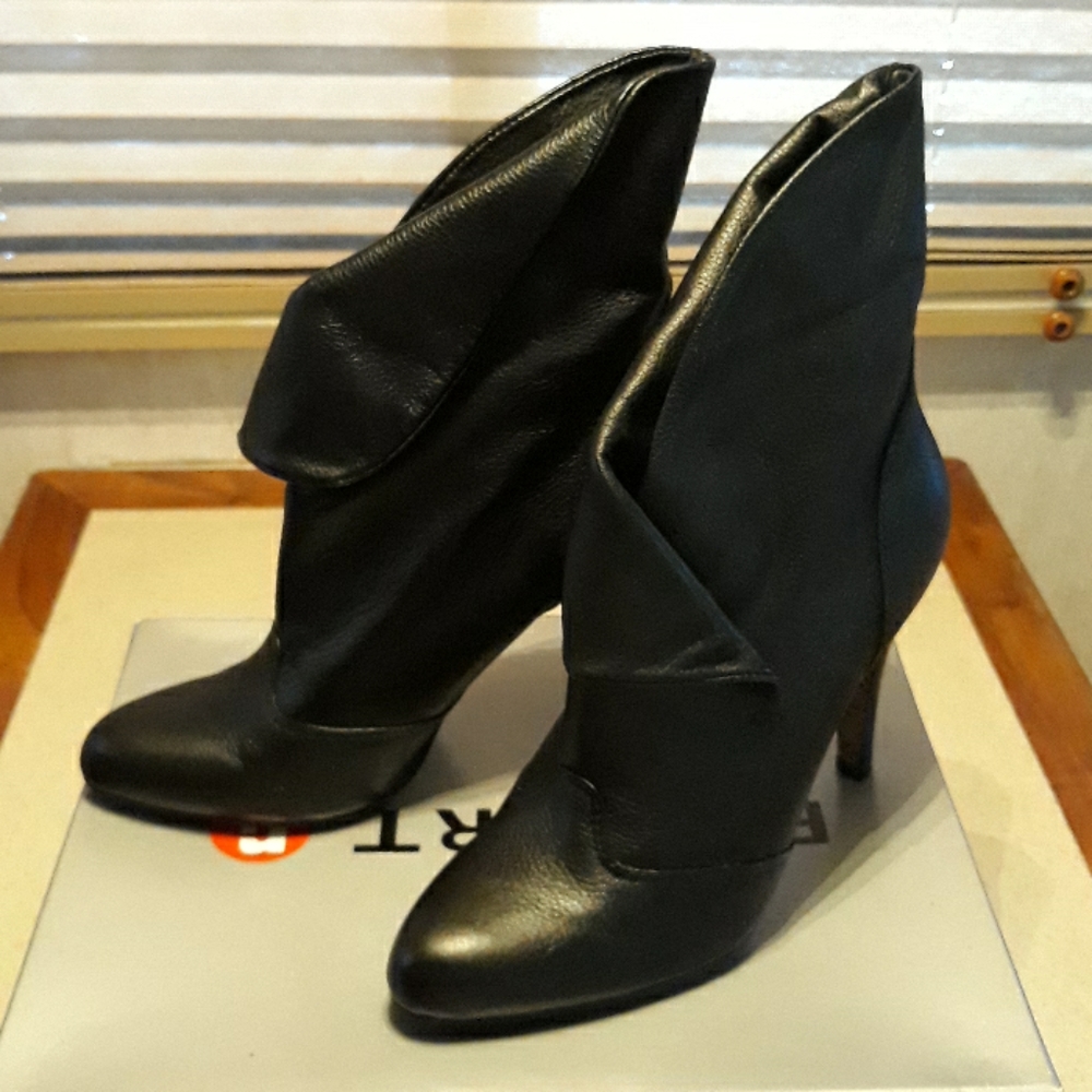black leather high heel booties